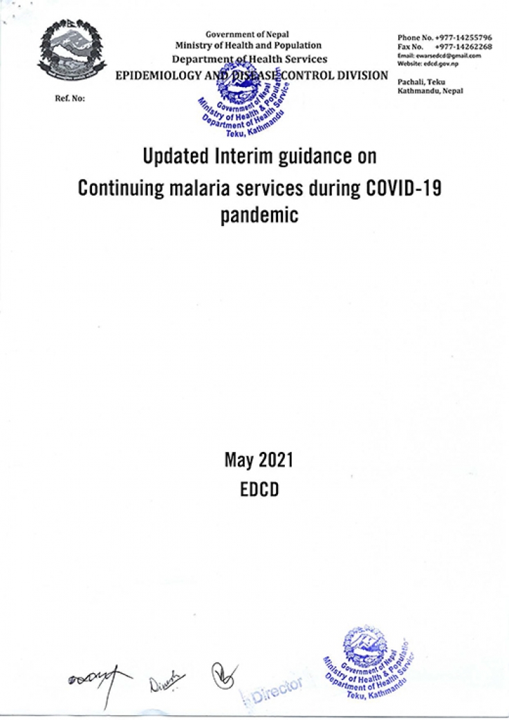 Interim Guideline for Malaria Program During COVID-19