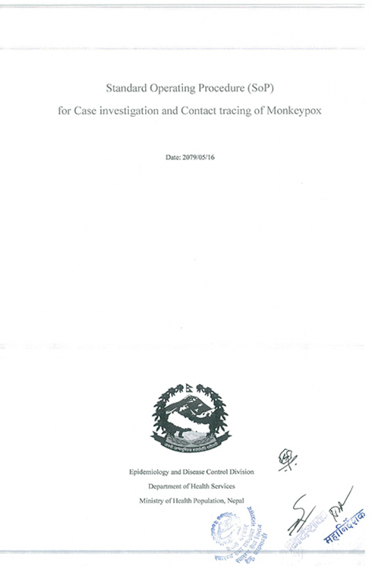 SoP for Case Investigation and Contact Tracing of Monkeypox